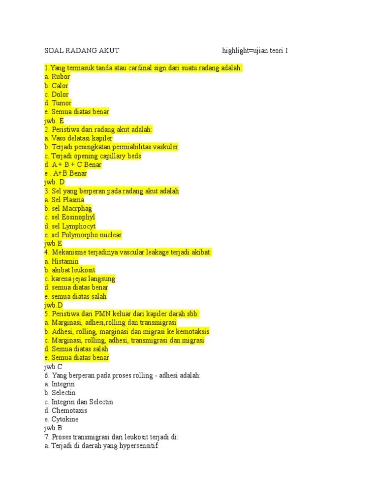 Soal Radang Akut, Kronik, Pasase, Akumulasi-Cahyono Kaelan | PDF