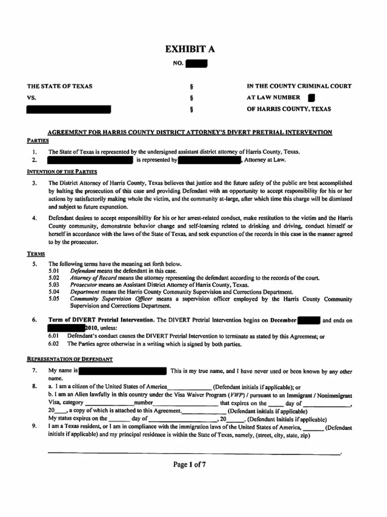 Harris County DWI Divert Pretrial Agreement Plea Bail