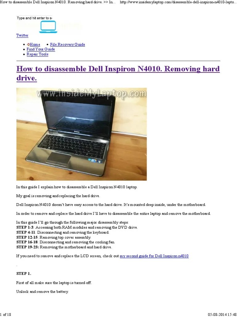 How To Disassemble Dell Inspiron N4010. Removing Hard Drive. Inside