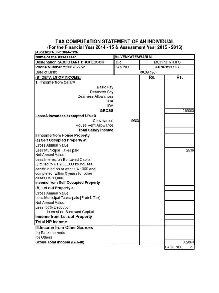 TAX COMPUTATION FORMAT 2014-2015 FINAL.xls | Loans | Taxes
