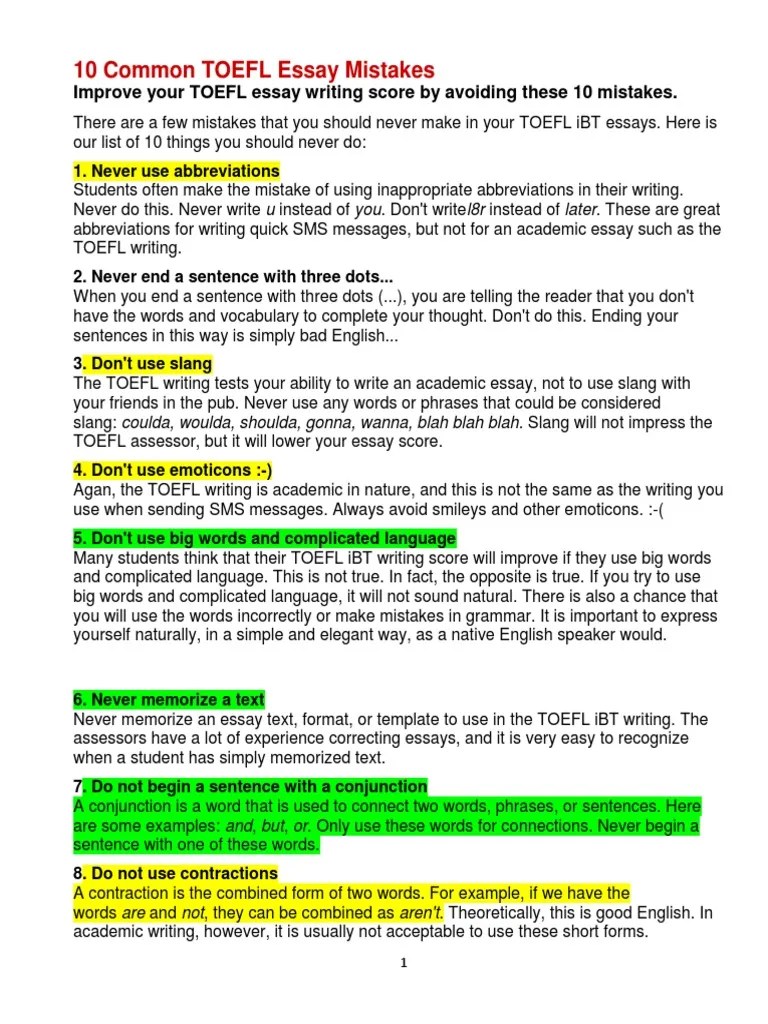 10 Common TOEFL Essay Mistakes. Argument Reason