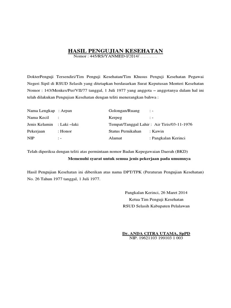Hasil Pengujian Kesehatan PDF