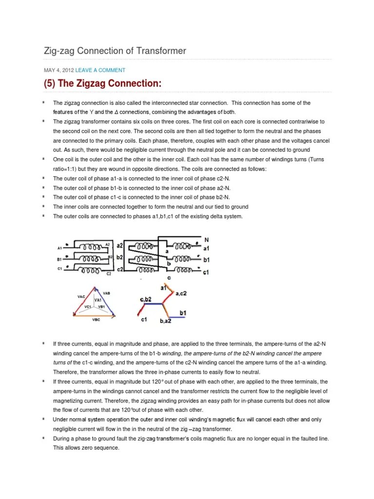 ZigZag Connection of Transformer PDF Transformer Power Engineering