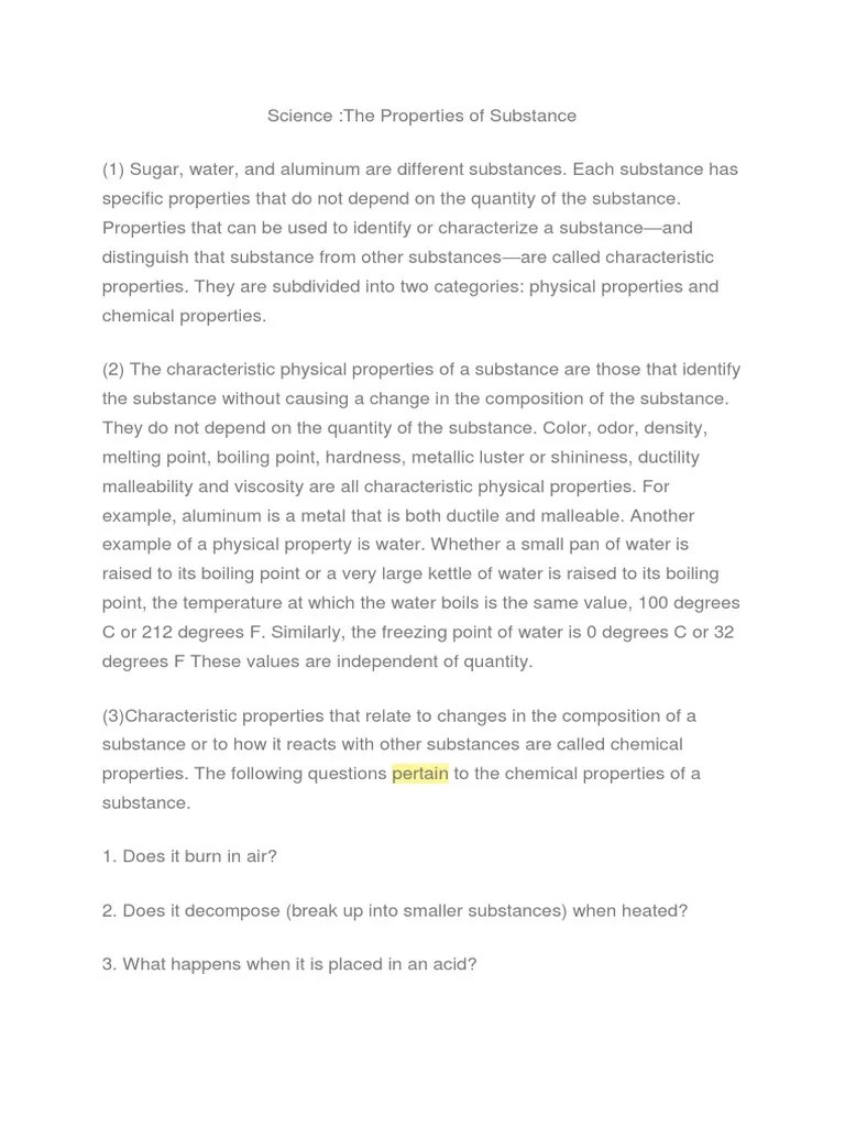 The Properties of Substance PDF Chemical Substances Candle