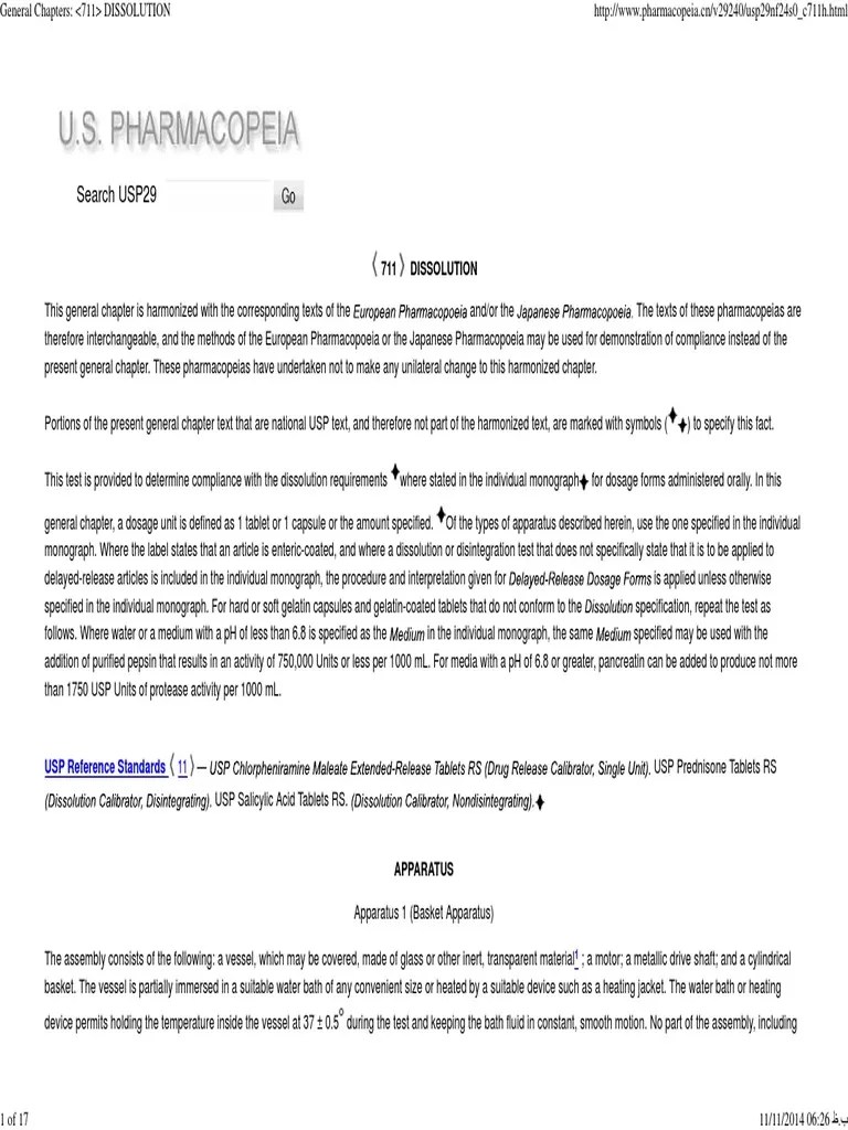 General Chapters 711 DISSOLUTION Usp PDF Buffer Solution Filtration
