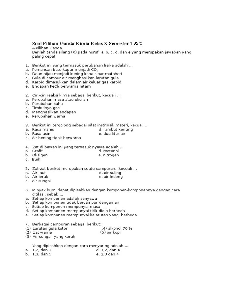 Kunci Jawaban Soal Kimia Kelas 10 Semester 2 - Revisi Id