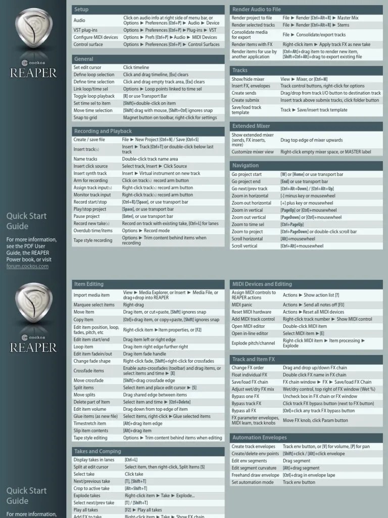 REAPER Quick Start | PDF | Tempo | Keyboard Shortcut