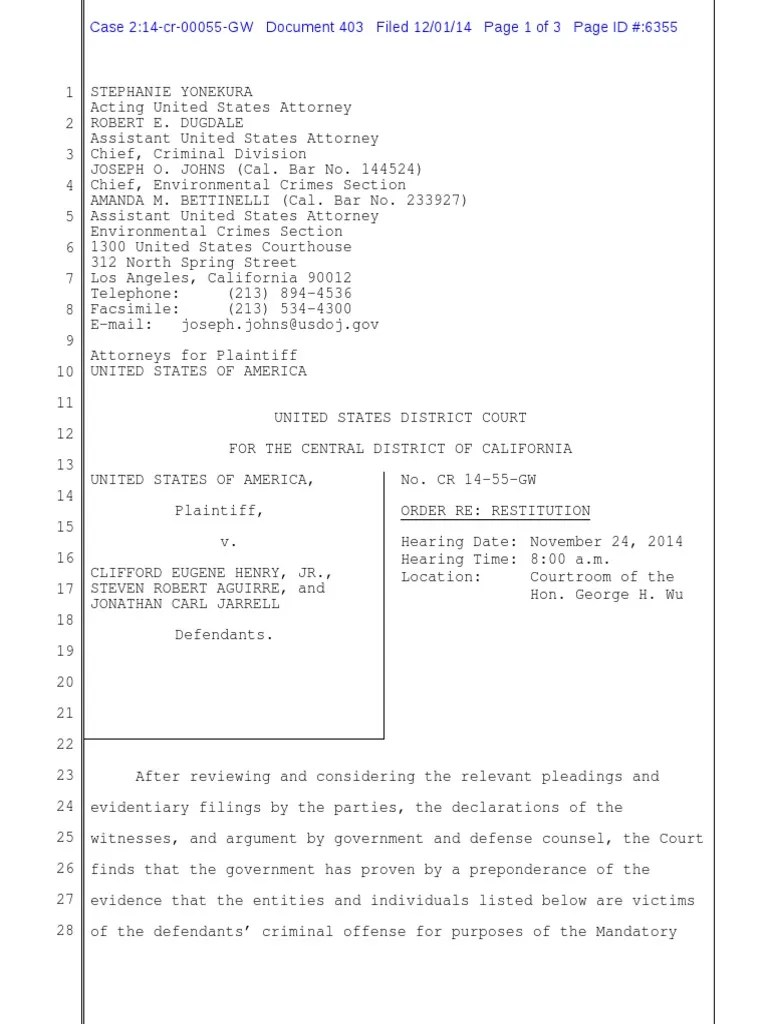Court Order Re Restitution Justice Crime & Justice