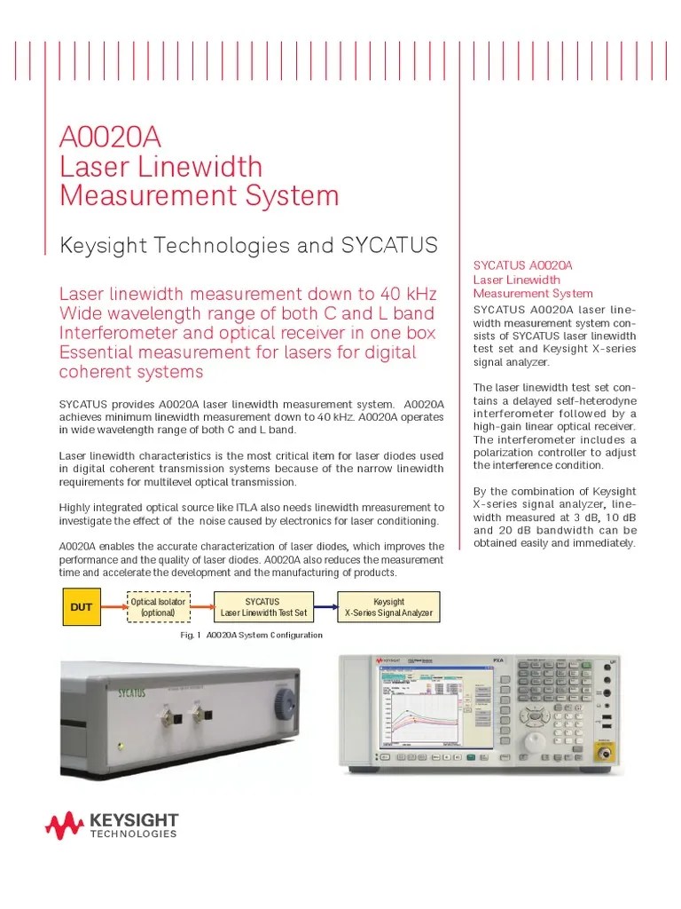 A0020A Laser Linewidth Measurement System Keysight Technologies and