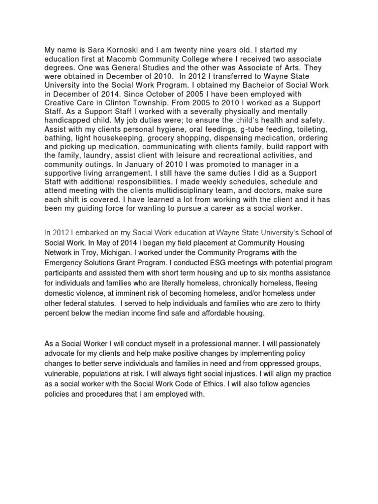 personal statement Social Work Homelessness