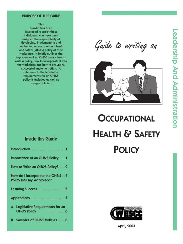 Guide to Writing an OHS Policy Statement Occupational