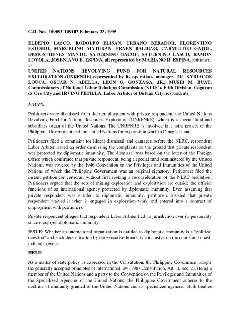 Lasco Vs UNRFNRE Digest 1 PDF Jurisdiction United Nations