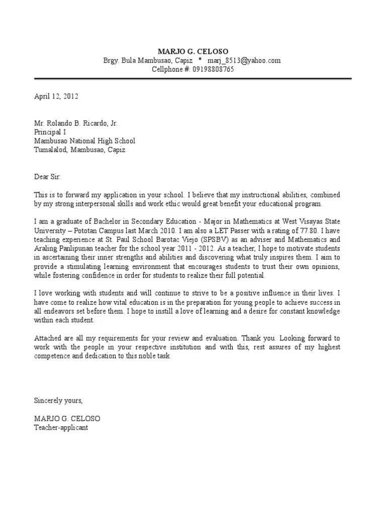 If as a student, you need a reference as part for your application, ask. 167572628-Application-Letter-for-teacher.doc