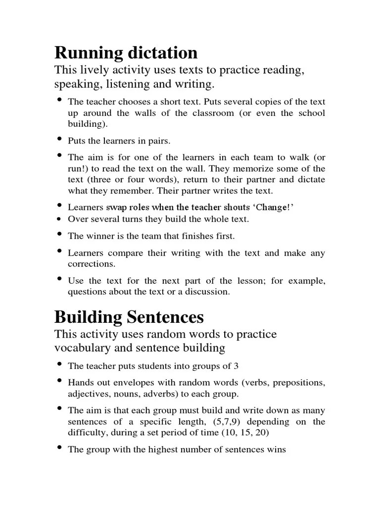 Running Dictation Adverb Syntactic Relationships
