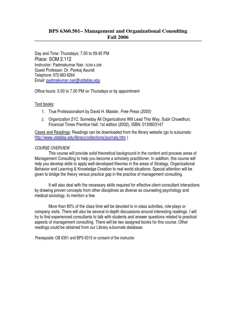 UT Dallas Syllabus for bps6360.501 06f taught by Padmakumar Nair