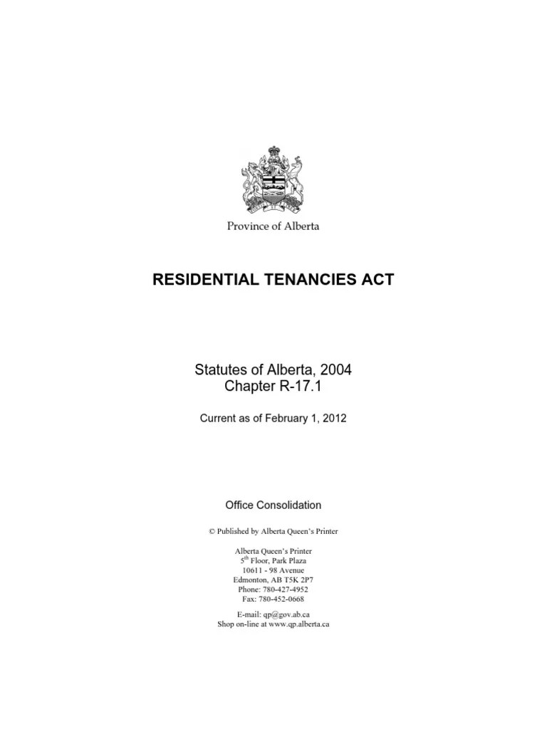 Residential Tenancies Act Statutes of Alberta, 2004 Chapter R17.1