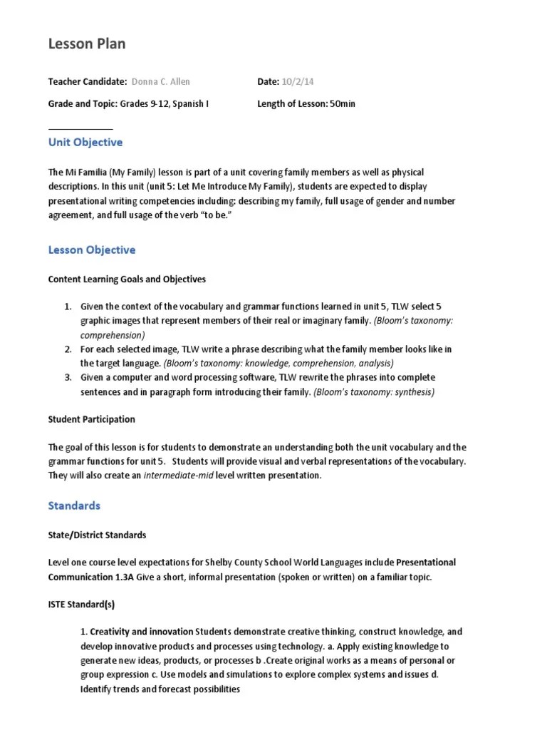 Lesson Plan Unit Objective Reading Comprehension Vocabulary