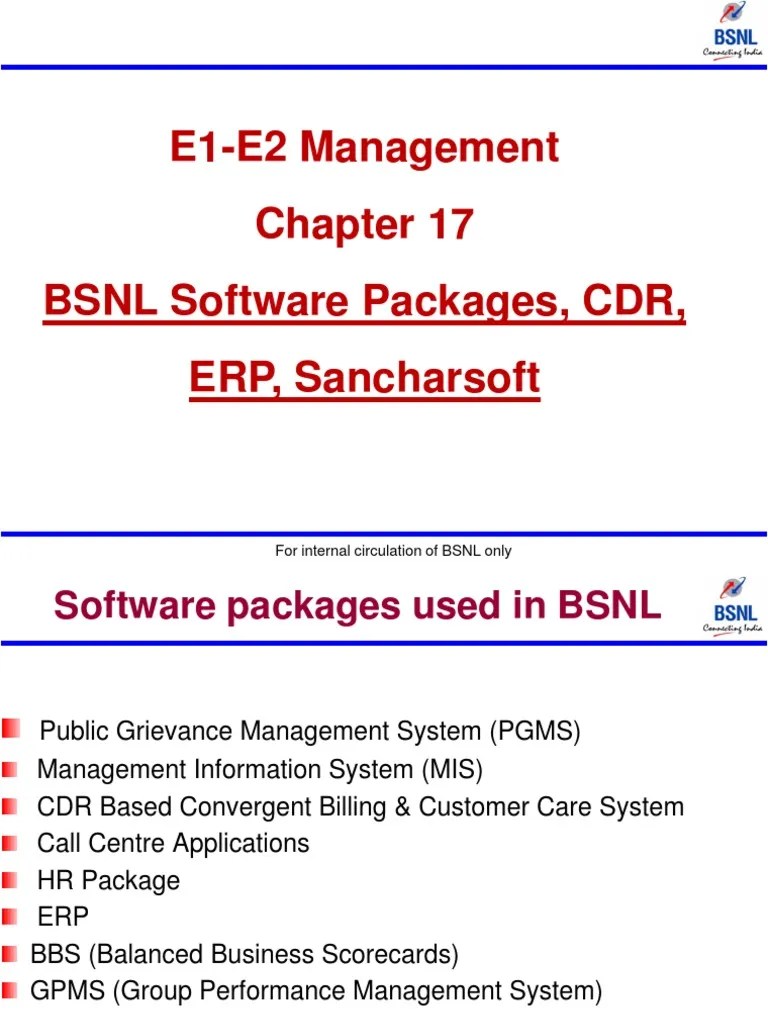 E1E2 Management BSNL Software Packages, CDR, ERP, Sancharsoft
