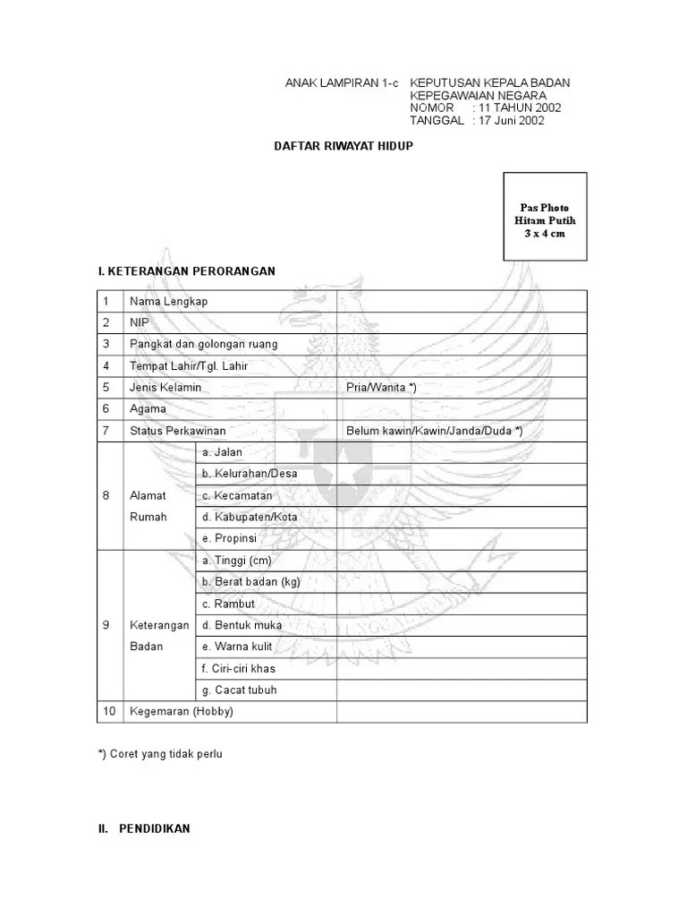 Contoh Daftar Riwayat Hidup