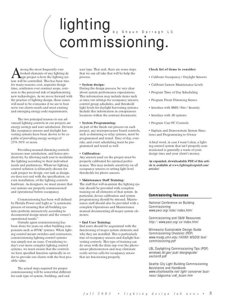 Lighting Commissioning Lighting Systems Engineering