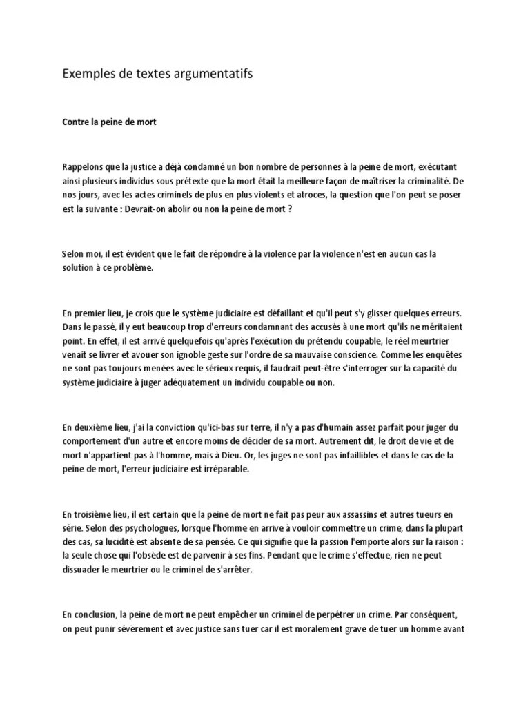 Exemple De Texte Argumentatif Sur L école Exemple de Texte