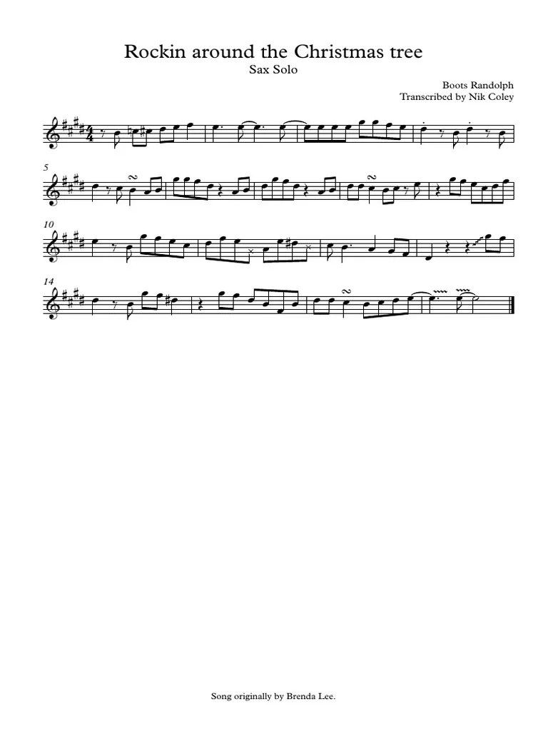 Rockin Around the Christmas Tree Sax Solo Transcription
