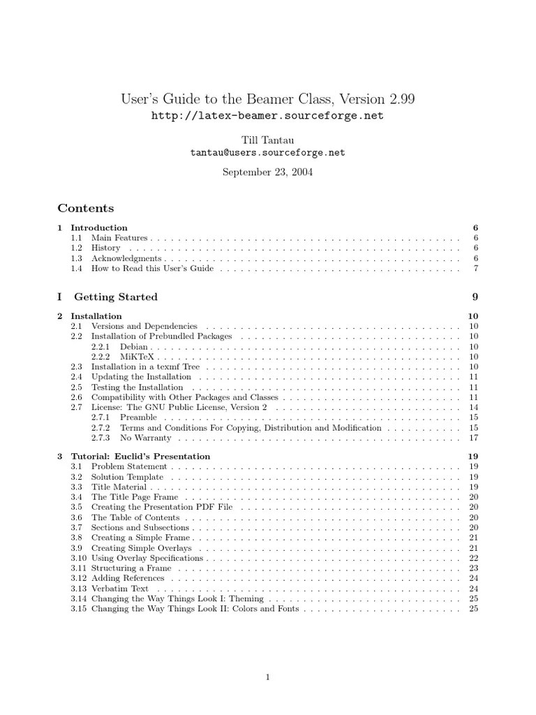 Beamer User Guide PDF Free Software Te X