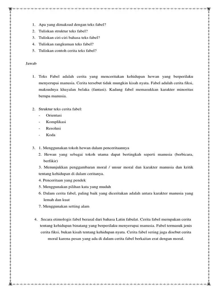 Contoh Cerita Fabel Beserta Strukturnya Orientasi Komplikasi Resolusi Koda  Singkat