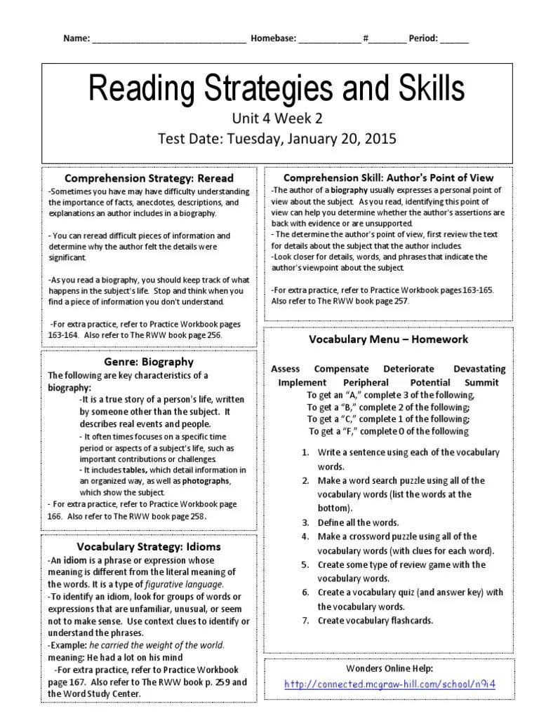 u4w2reading skills and strategies Idiom Reading Comprehension