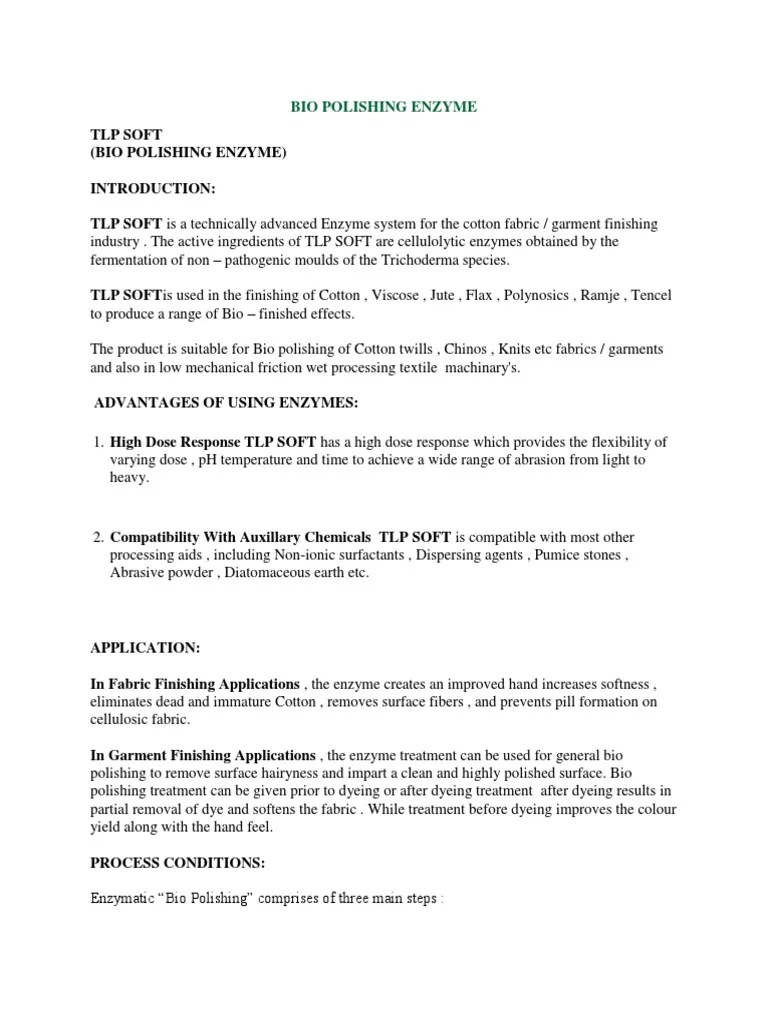Bio Polishing Enzyme PDF Textiles Dye