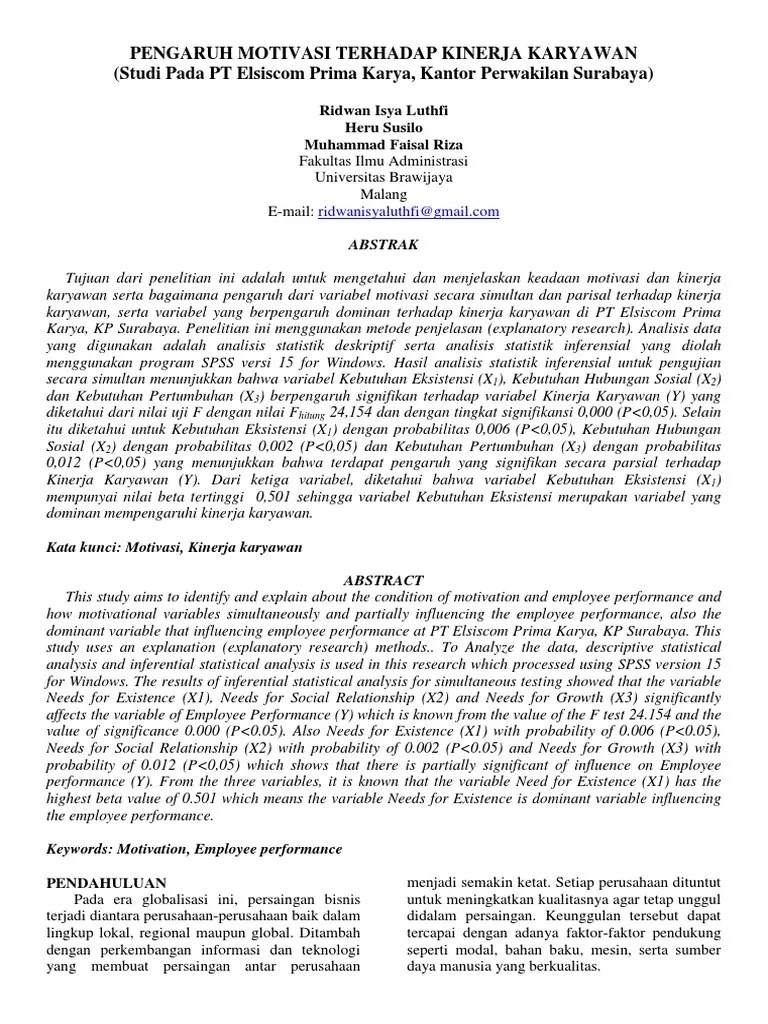 Jurnal Pengaruh motivasi terhadap kinerja karyawan