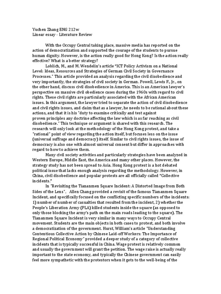 Linear Essay Civil Disobedience Civil Society