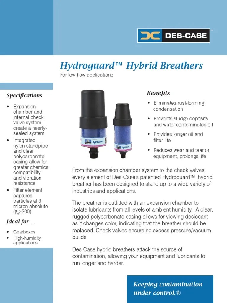 Hydroguard Hybrid BreathersDC HG 1 en DC HG 8 Filtration Valve