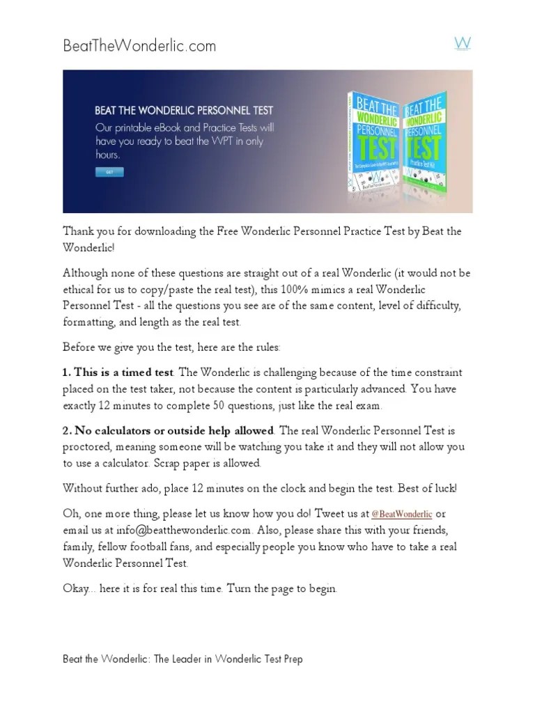 Wonderlic Practice Test Test (Assessment) Reason