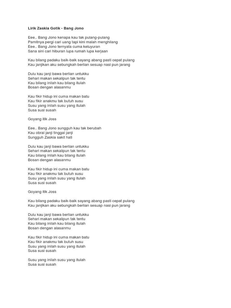 Lirik Zaskia Gotik-Bang Jono | PDF
