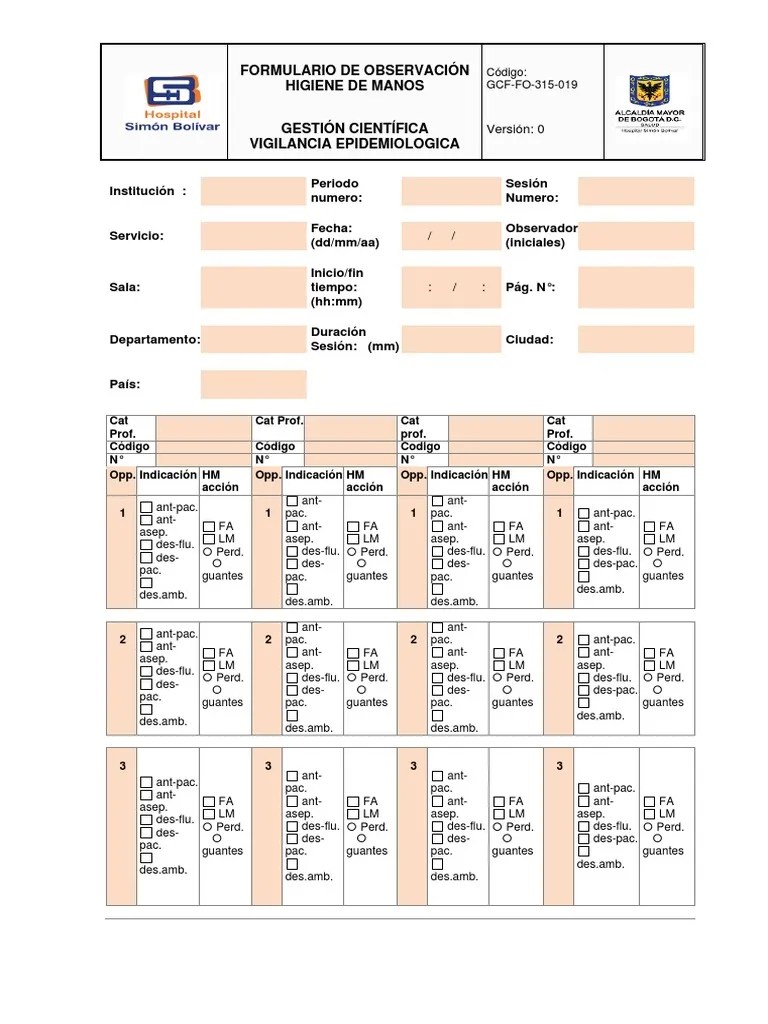 GCFFO315019 Formulario de Observación Higiene de Manos