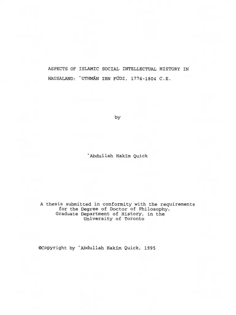 ASPECTS OF ISLAMIC SOCIAL INTELLECTUAL HISTORY IN HAUSALAND Uthman ibn
