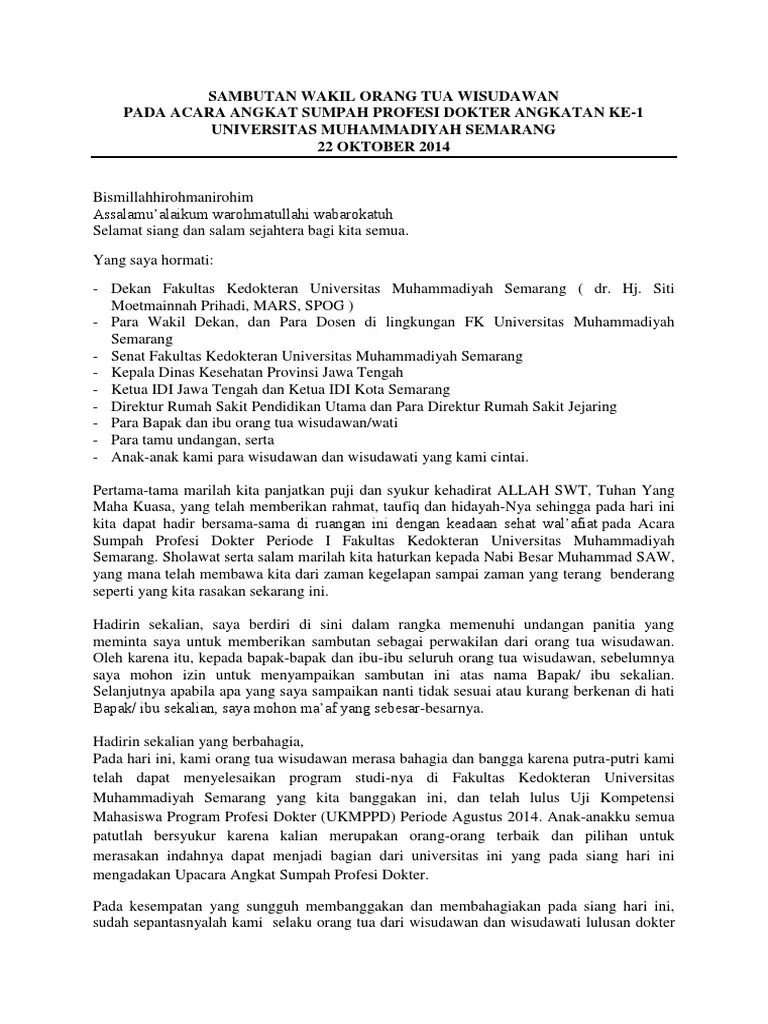 Sambutan Wakil Orang Tua Wisudawan | PDF