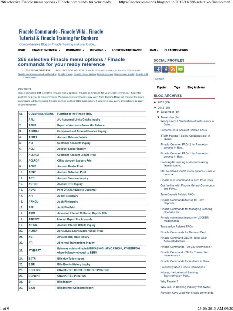 FINACLE MENU OPTIONS PDF