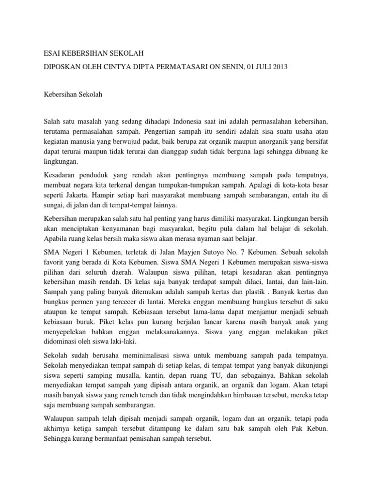 Contoh Kerangka Karangan Tentang Kebersihan Lingkungan
