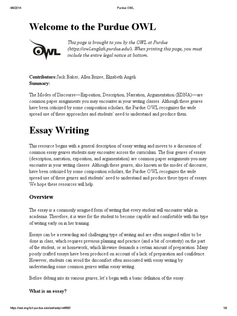 Purdue OWL Essays Narrative