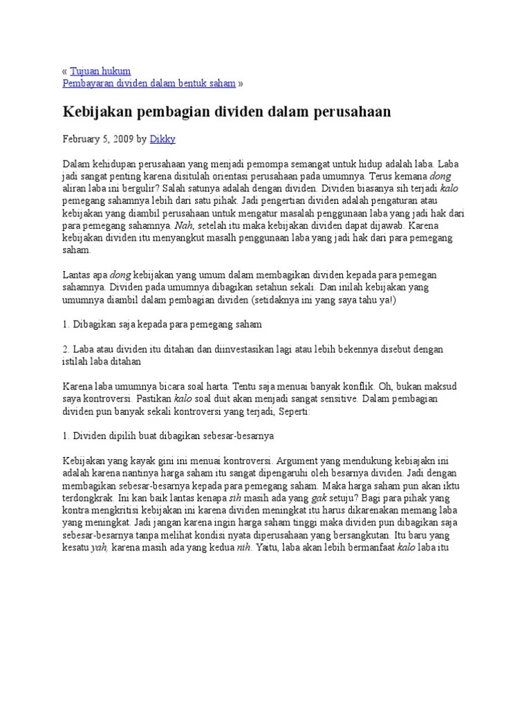 Laba Perusahaan Yang Dibagikan Kepada Para Pemegang Saham Disebut