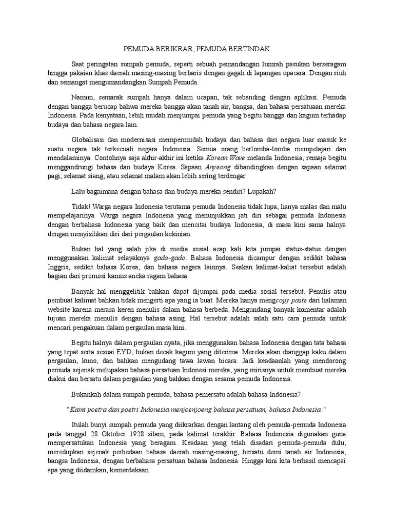 Opini Sumpah Pemuda Bahasa | PDF