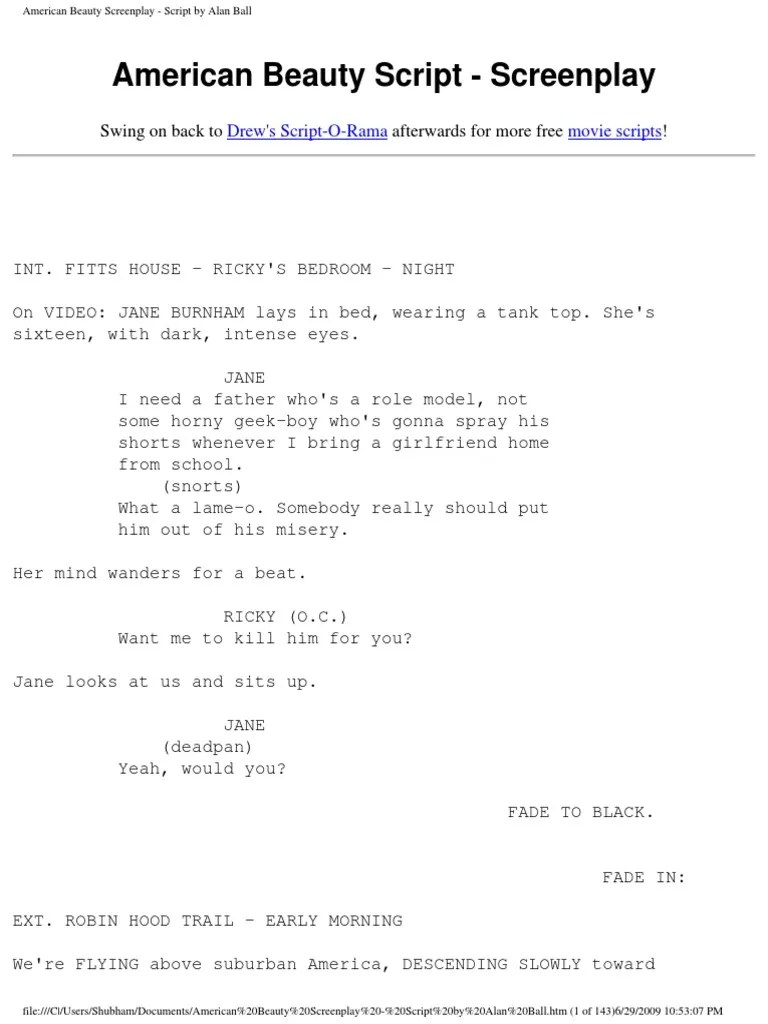 American Beauty Screenplay Script by Alan Ball PDF Leisure