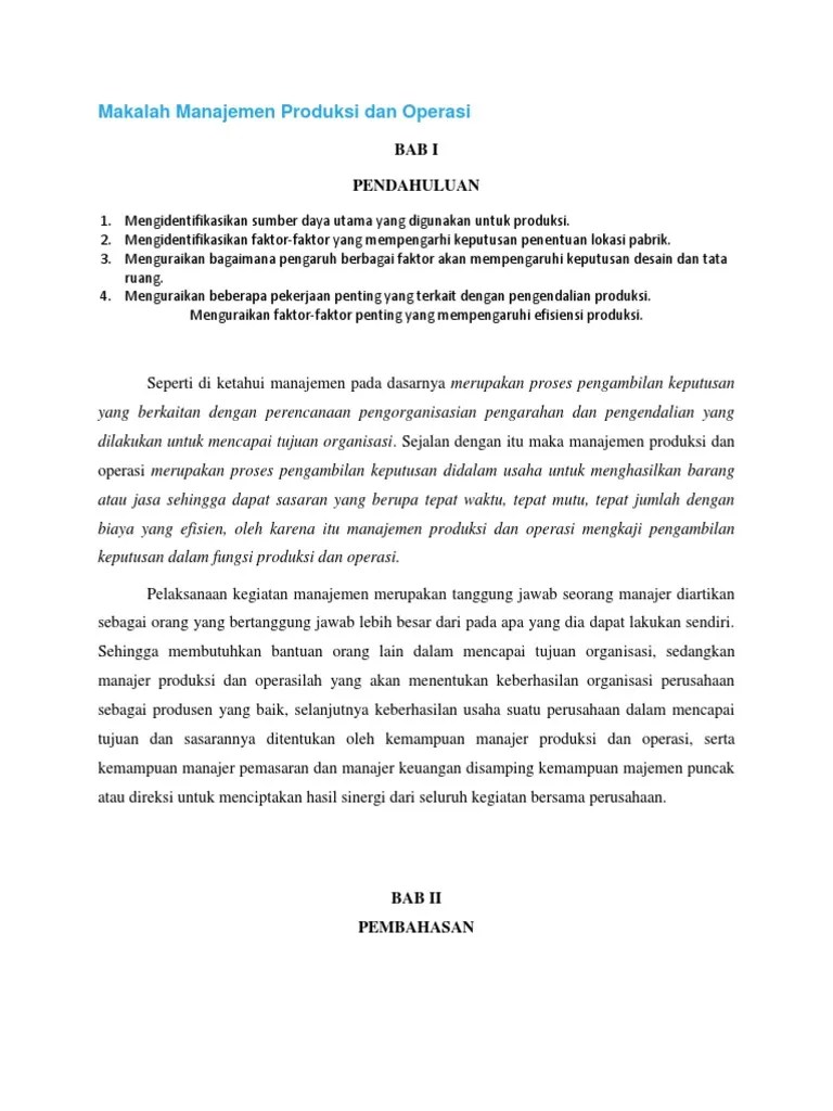 Makalah Manajemen Produksi Dan Operasi | PDF