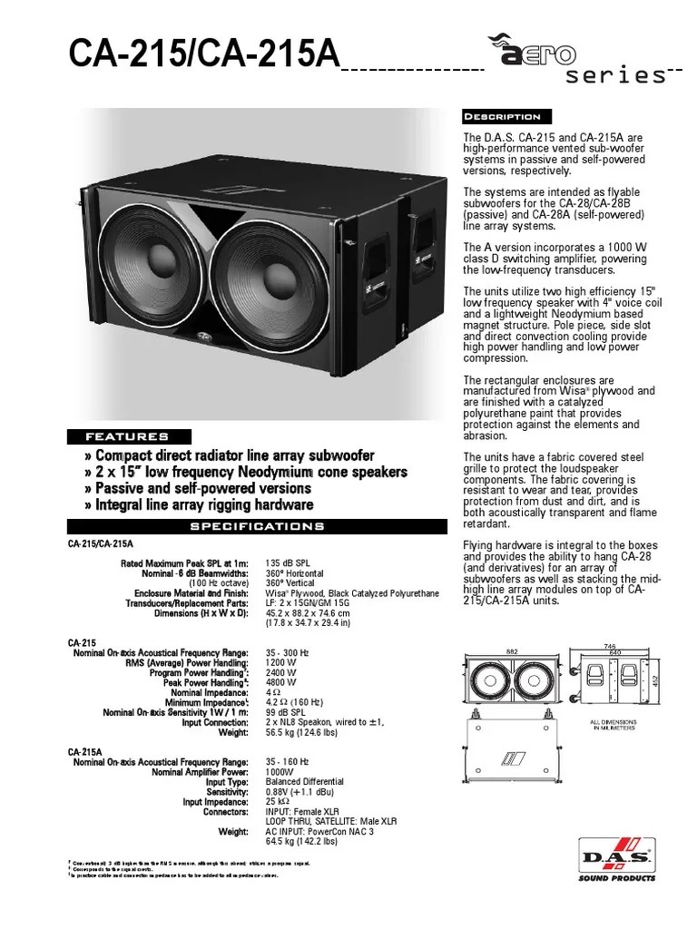 HighPerformance Vented Subwoofer Systems Specifications and