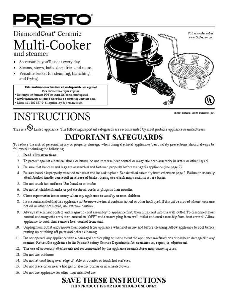 Multi Cooker Manual | PDF | Cooking Oil | Ac Power Plugs And Sockets