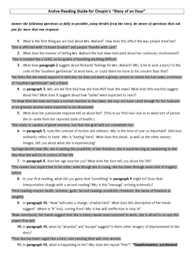 The Story of An Hour - Annotated Guide | PDF