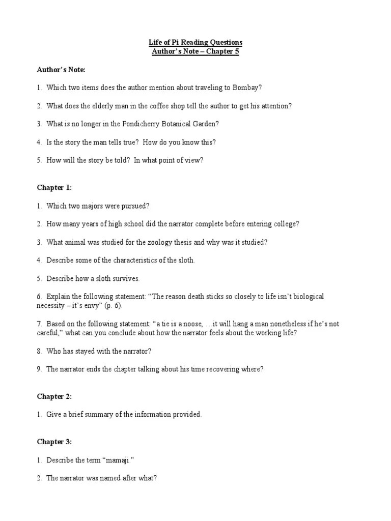 Life of Pi Questions PDF Religion And Belief