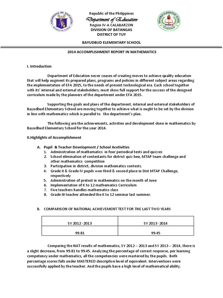 Report in Math 2014 Teachers Curriculum